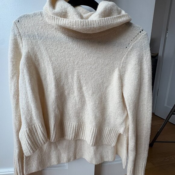 All Saints Pullover Cropped Sweater Sz Small Cream Wool Knit Turtle Neck - Picture 6 of 7